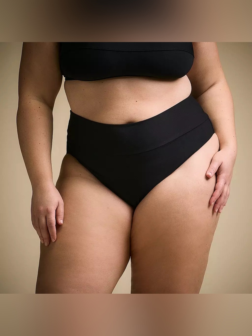 NWT CALIA Women's Wide Banded High Leg Mid Rise Swim Bottoms~Pure Black~XL~$35